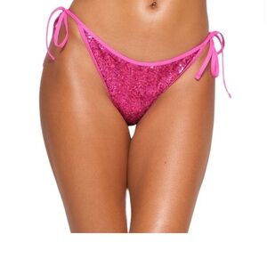 SKIMS Sequin Tie Bikini‎ Bottoms - Size XS - Flamingo